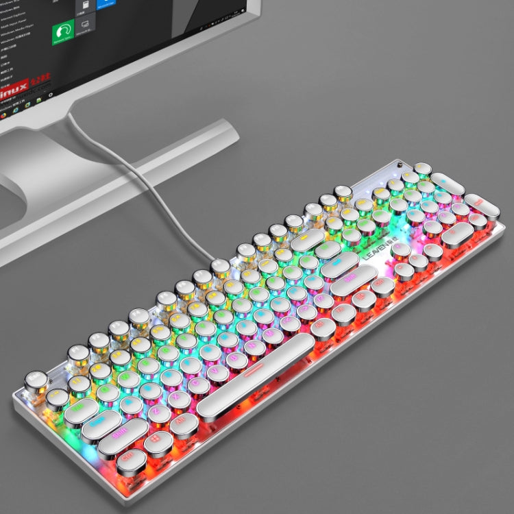 104 Keys Green Shaft RGB Luminous Keyboard Computer Game USB Wired Metal Mechanical Keyboard, Cabel Length:1.5m, Style: Punk Word Through Version (White) - Wired Keyboard by PMC Jewellery | Online Shopping South Africa | PMC Jewellery | Buy Now Pay Later Mobicred