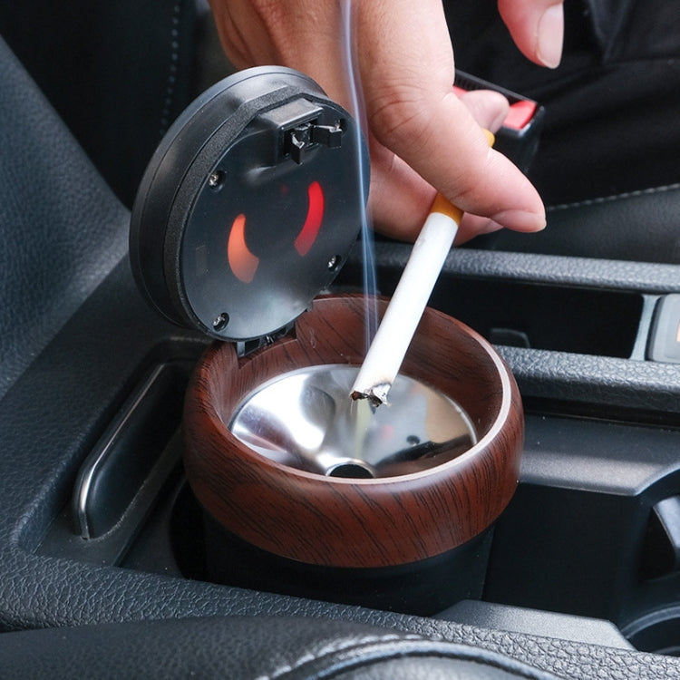 N17D Car Ashtray Arc Spot Tobacco With Lamp and Cover Car Ashtray(Wood Grain) - Ashtrays by PMC Jewellery | Online Shopping South Africa | PMC Jewellery | Buy Now Pay Later Mobicred