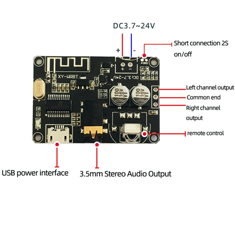 2 PCS XY-WRBT Bluetooth 5.0 Decoder Board Stereo Audio Module Wide Voltage Speaker Amplifier With Remote Control - Other Accessories by PMC Jewellery | Online Shopping South Africa | PMC Jewellery