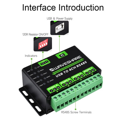 Waveshare 25219 Industrial USB To 4Ch RS485 Converter - Sockets Adapters Accessories by Waveshare | Online Shopping South Africa | PMC Jewellery | Buy Now Pay Later Mobicred