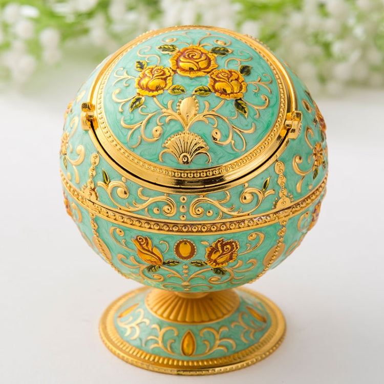 Metal Globe Ashtray With Lid Holiday Gift Tea Table Decoration(Green Rose) - Cigarette Box & Ashtrays by PMC TechLife | Online Shopping South Africa | PMC TechLife