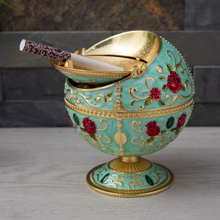 Metal Globe Ashtray With Lid Holiday Gift Tea Table Decoration(Green Rose) - Cigarette Box & Ashtrays by PMC TechLife | Online Shopping South Africa | PMC TechLife