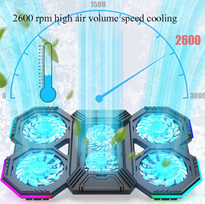 F12 6 Fans USB Semiconductor Computer Radiator Notebook Stand with Phone Holder, Colour: Blue Light + RGB Light - Cooling Pads by PMC Jewellery | Online Shopping South Africa | PMC Jewellery | Buy Now Pay Later Mobicred