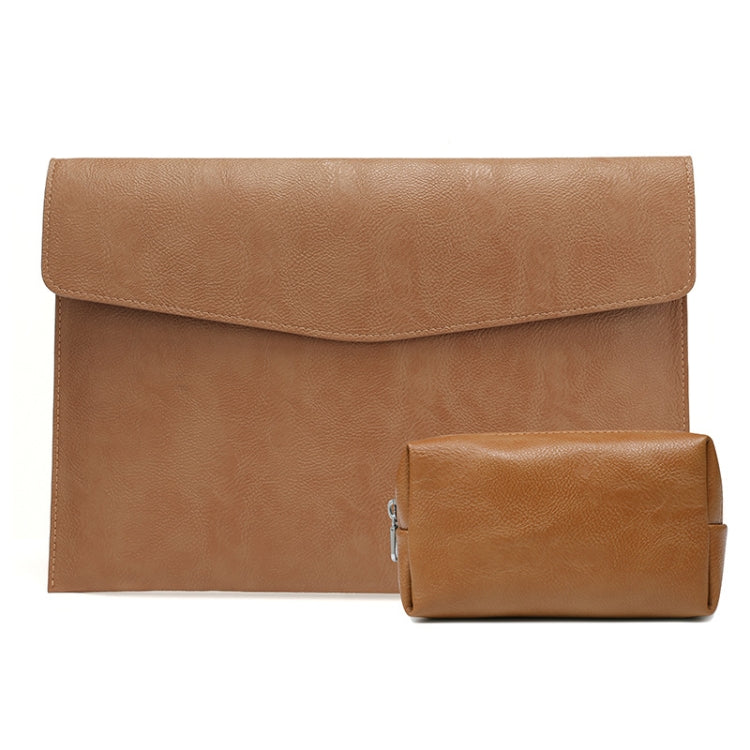 PU Leather Litchi Pattern Sleeve Case For 13.3 Inch Laptop, Style: Liner Bag + Power Bag  (Light Brown) - 13.3 inch by PMC Jewellery | Online Shopping South Africa | PMC Jewellery | Buy Now Pay Later Mobicred