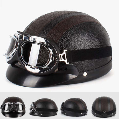 BSDDP A0318 PU Helmet With Goggles, Size: One Size(Black Brown) - Helmets by BSDDP | Online Shopping South Africa | PMC Jewellery | Buy Now Pay Later Mobicred