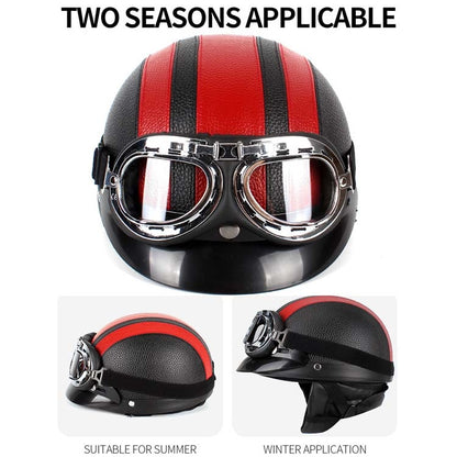 BSDDP A0318 PU Helmet With Goggles, Size: One Size(Black Red) - Helmets by BSDDP | Online Shopping South Africa | PMC Jewellery | Buy Now Pay Later Mobicred