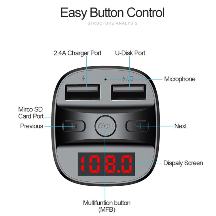 T60 Car MP3 Bluetooth Player Charger - Bluetooth Car Kits by PMC TechLife | Online Shopping South Africa | PMC TechLife | Buy Now Pay Later Mobicred