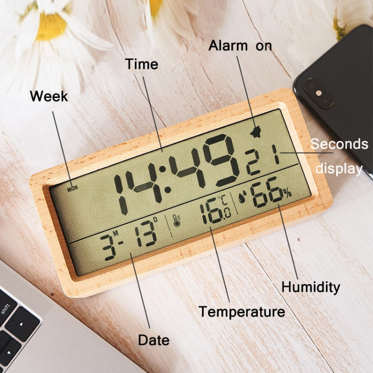 1906 Solid Wood Luminous Clock Large Screen Temperature And Humidity Clock(Eucalyptus Yellow) - Alarm Clocks by PMc TechLife | Online Shopping South Africa | PMc TechLife | Buy Now Pay Later Mobicred