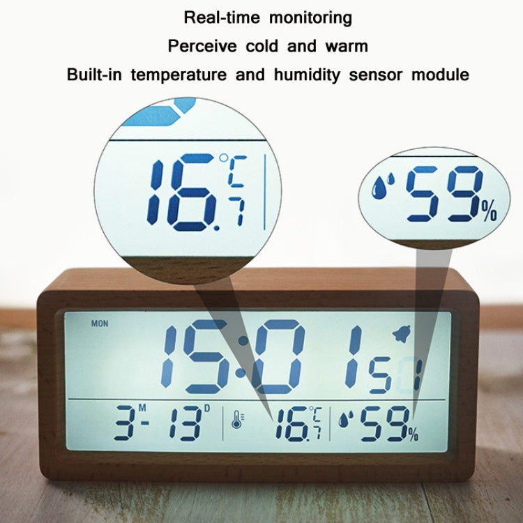 1906 Solid Wood Luminous Clock Large Screen Temperature And Humidity Clock(Eucalyptus Yellow) - Alarm Clocks by PMc TechLife | Online Shopping South Africa | PMc TechLife | Buy Now Pay Later Mobicred