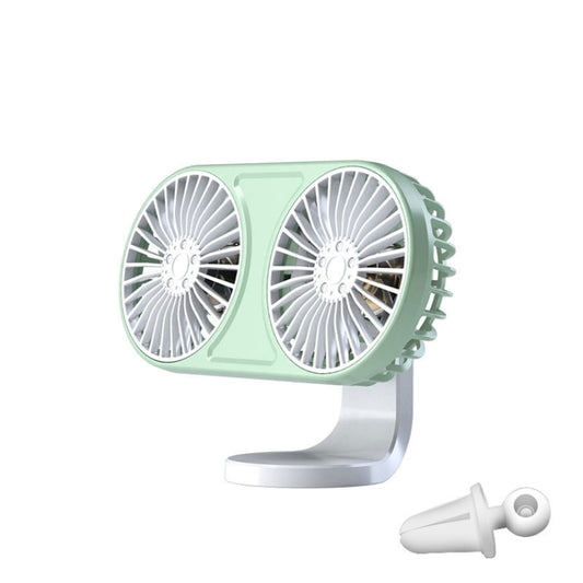 F211 Car Double Head With Led Electric Fan Car Air Outlet Instrument Panel USB Mini Fan(Green) - Heating & Fans by PMC Jewellery | Online Shopping South Africa | PMC Jewellery | Buy Now Pay Later Mobicred