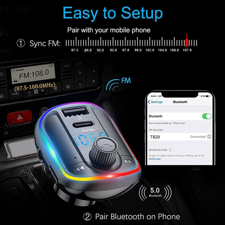 T829 Car Bluetooth Receiver MP3 FM Transmitter Bluetooth Player - Bluetooth Car Kits by PMC Jewellery | Online Shopping South Africa | PMC Jewellery | Buy Now Pay Later Mobicred