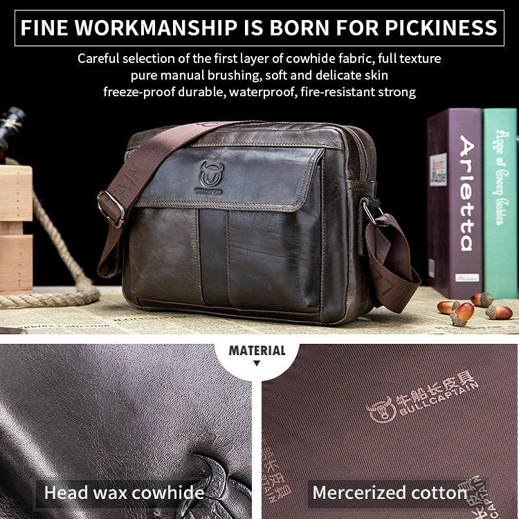 BULL CAPTAIN  Double Layer Leather One Shoulder Messenger Bag For Men(Iron Blue) - Single-shoulder Bags by BULL CAPTAIN | Online Shopping South Africa | PMC TechLife | Buy Now Pay Later Mobicred