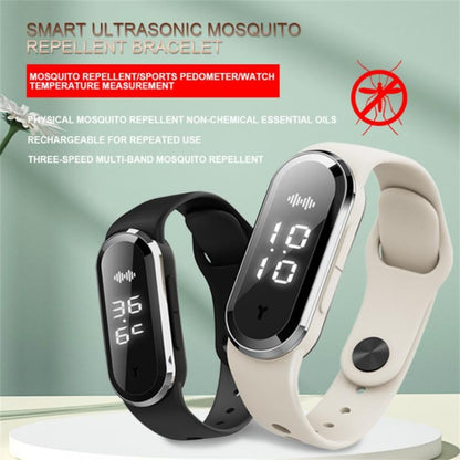 M21  Ultrasonic Mosquito Repellent Bracelet with Step Counter & Clock & Temperature Function(Black) - Repellent Wristband by PMC Jewellery | Online Shopping South Africa | PMC Jewellery | Buy Now Pay Later Mobicred