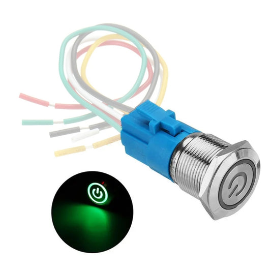 2 PCS 19mm Car Modified Metal Waterproof Button Flat Switch With Light, Color: Self-lock Green Light - Electrical Instruments by PMC Jewellery | Online Shopping South Africa | PMC Jewellery | Buy Now Pay Later Mobicred