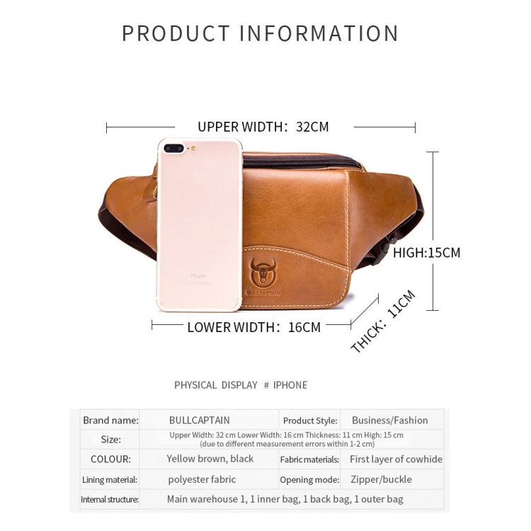 BULL CAPTAIN Cowhide Waist Bag Large Capacity Multifunctional Wallet For Men(Black) - Single-shoulder Bags by BULL CAPTAIN | Online Shopping South Africa | PMC TechLife | Buy Now Pay Later Mobicred