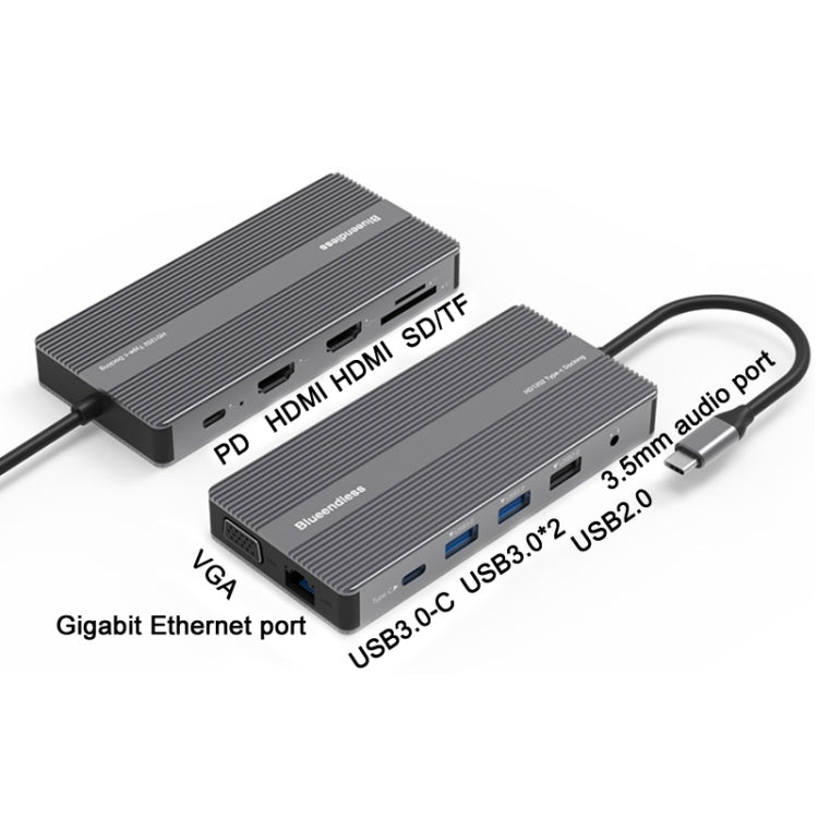 Blueendless Type-C+USB 3.0/2.0+VGA+3.5mm Audio Interface HUB(12 in 1) - free shipping - PMC Jewellery - Order now!
