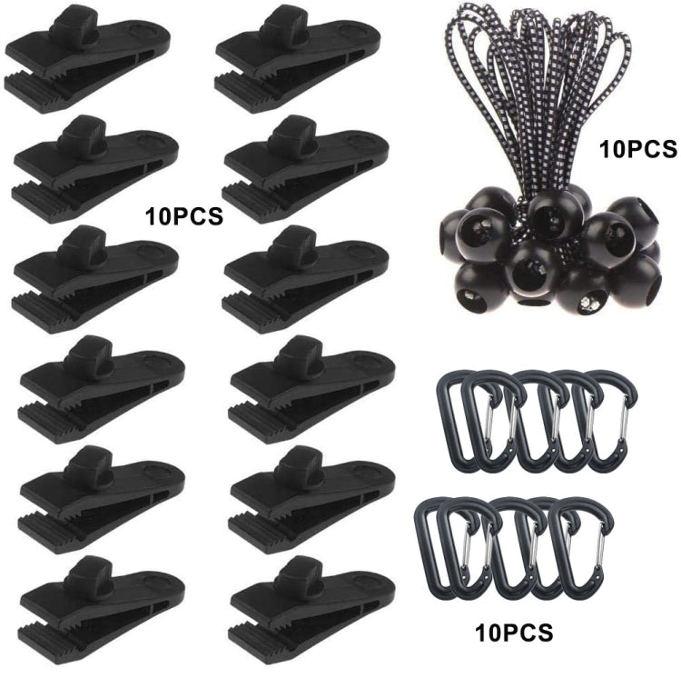 Canopy Fixed Tent Clip Rope Buckle Set 10 Clips+10 White Dot Ropes+10 Black PP Fast Hangings - Tents & Accessories by PMC Jewellery | Online Shopping South Africa | PMC Jewellery