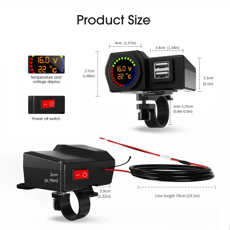 WUPP CS-1747A1 Motorcycle Voltage Temperature Digital Display Double USB Phone Charger - free shipping - PMC TechLife - Order now!