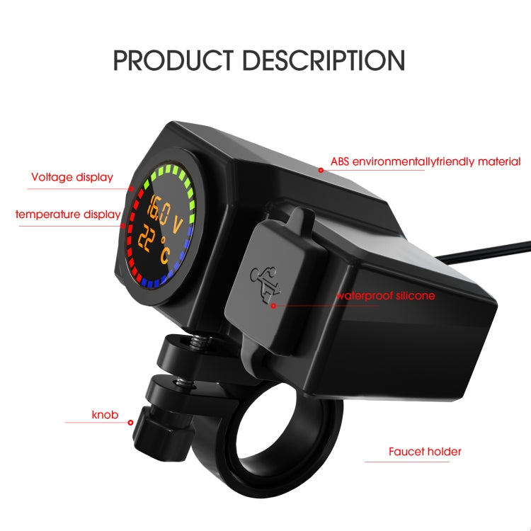 WUPP CS-1747A1 Motorcycle Voltage Temperature Digital Display Double USB Phone Charger - free shipping - PMC TechLife - Order now!