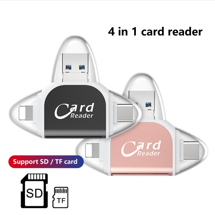 R015 USB2.0 & Micro USB+8Pin+Type-C 4 In 1 Card Reader Supports SD/TF Card(Rose Gold) -  by PMC Jewellery | Online Shopping South Africa | PMC Jewellery | Buy Now Pay Later Mobicred