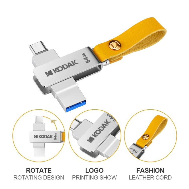 Kodak K243C 2 In 1 Type-C/USB-C + USB3.1 High-speed Transfer U disk, Capacity: 128GB - USB Flash Drives by Kodak | Online Shopping South Africa | PMC Jewellery | Buy Now Pay Later Mobicred