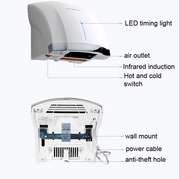 Interhasa  220V 1800W Hot and Cold Switching Electric Hand Dryer,Model: A1003 White,CN Plug - free shipping - PMC TechLife - Order now!