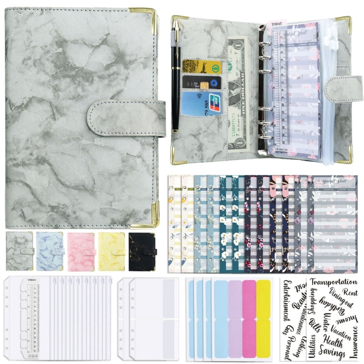 A6 Binder Budget Book Marbled Notebook PU Leather Binder(Gray) - Notebooks by null | Online Shopping South Africa | PMC Jewellery | Buy Now Pay Later Mobicred