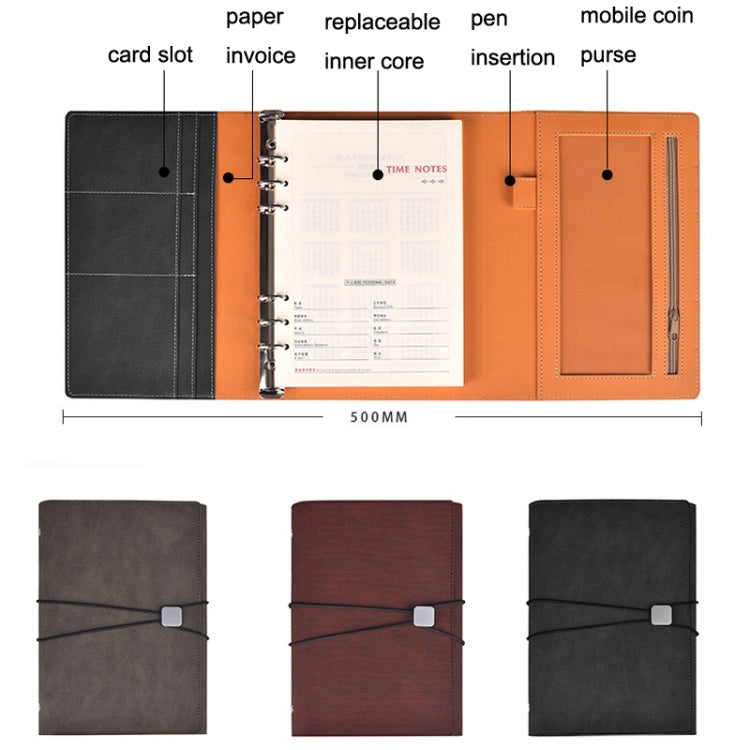 A5 Business Loose-leaf Notebook Office Stationery Leather PU Notepad(Light Coffee) - Notebooks by PMc TechLife | Online Shopping South Africa | PMc TechLife | Buy Now Pay Later Mobicred