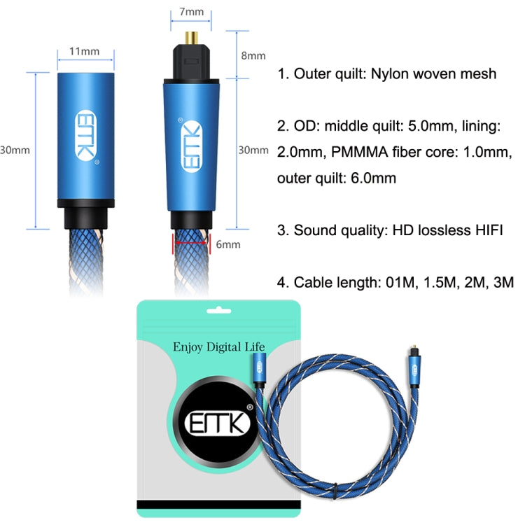 EMK Male To Female SPDIF Paired Digital Optical Audio Extension Cable, Cable Length: 1m (Blue) - Audio Optical Cables by EMK | Online Shopping South Africa | PMC Jewellery | Buy Now Pay Later Mobicred