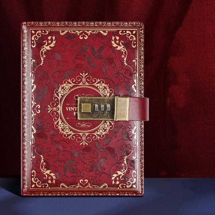 B6 PU Leather Retro Password Book With Lock Diary Hand Book(Wine Red) - Notebooks by PMC TechLife | Online Shopping South Africa | PMC TechLife