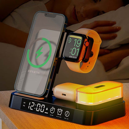 A37 30W 3-in-1 Wireless Charging Phone Stand with RGB Night Light & Alarm Clock & Watch Charger For Apple Function(Black) - Multifunction Charger by null | Online Shopping South Africa | PMC Jewellery | Buy Now Pay Later Mobicred