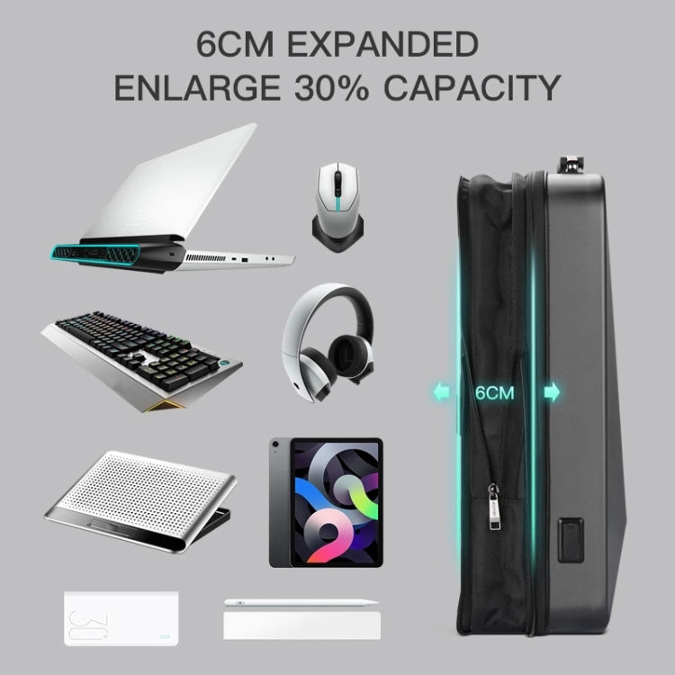 Bopai 61-93318A Hard Shell Waterproof Expandable Backpack with USB Charging Hole, Spec: Regular (Black) - free shipping - PMC TechLife - Order now!