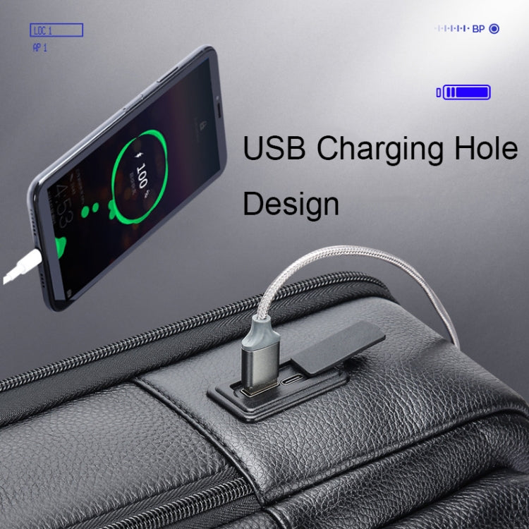 Bopai 61-70111 Cowhide Multi-compartment Waterproof Anti-theft Backpack with USB Charging Hole(Black) - free shipping - PMC Jewellery - Order now!