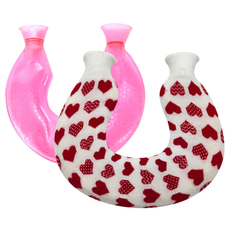 U-shaped PVC Hot Compress Shoulder And Neck Explosion-proof Water Injection Hot Water Bag(Rose Red + White Love Knitted) - Hot Water Bags by PMC Jewellery | Online Shopping South Africa | PMC Jewellery | Buy Now Pay Later Mobicred