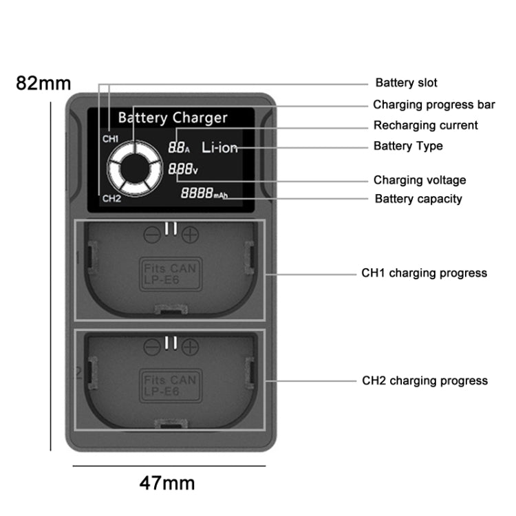 LP-E6 USB LCD Dual Charger Camera Battery Charger - Battery USB Charger by PMC Jewellery | Online Shopping South Africa | PMC Jewellery