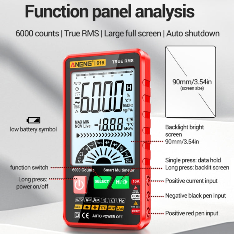 ANENG 616 Automatic High-precision Digital Display Capacitance Multimeter, Color: Red(Color Box) - free shipping - PMC TechLife - Order now!