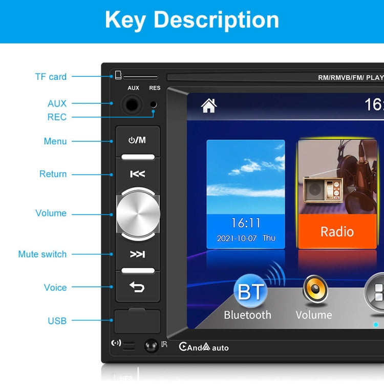 7622C 6.2 inch Dual Spindle HD Car Universal MP5 Carplay Player, Style: Standard+8 Light Camera - Car MP3 & MP4 & MP5 by PMC TechLife | Online Shopping South Africa | PMC TechLife | Buy Now Pay Later Mobicred