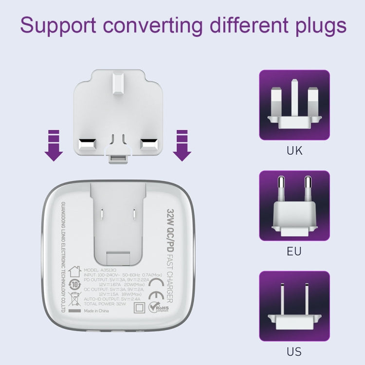 LDNIO A3513Q 32W QC3.0 3 USB Ports Phone Adapter UK Plug with Type-C Cable - free shipping - PMC TechLife - Order now!