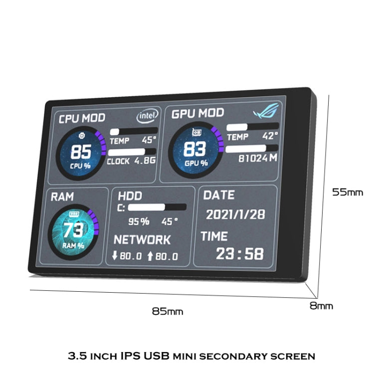 3.5 Inch IPS View All Computer Monitor USB Chassis Vice Screen Set 1 (Black) - Gadget by PMC TechLife | Online Shopping South Africa | PMC TechLife