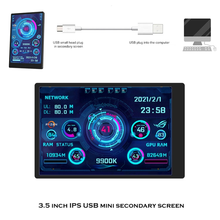 3.5 Inch IPS View All Computer Monitor USB Chassis Vice Screen Set 1 (Black) - Gadget by PMC TechLife | Online Shopping South Africa | PMC TechLife