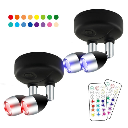 C2765 Double Head 2 Lights Wireless RGB Remote Control Cabinet Ambient Spotlight - Novelty Lighting by PMC Jewellery | Online Shopping South Africa | PMC Jewellery | Buy Now Pay Later Mobicred