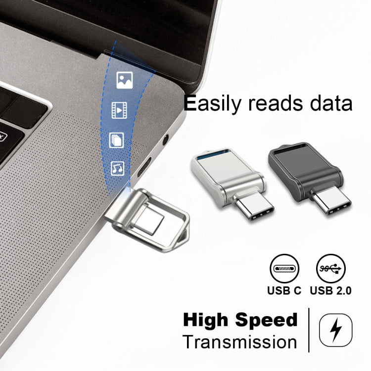 128GB USB 2.0 + Type-C/USB-C High Speed Mini Computer and Phone Dual-purpose Rotary U Disk(Black) - USB Flash Drives by PMC Jewellery | Online Shopping South Africa | PMC Jewellery