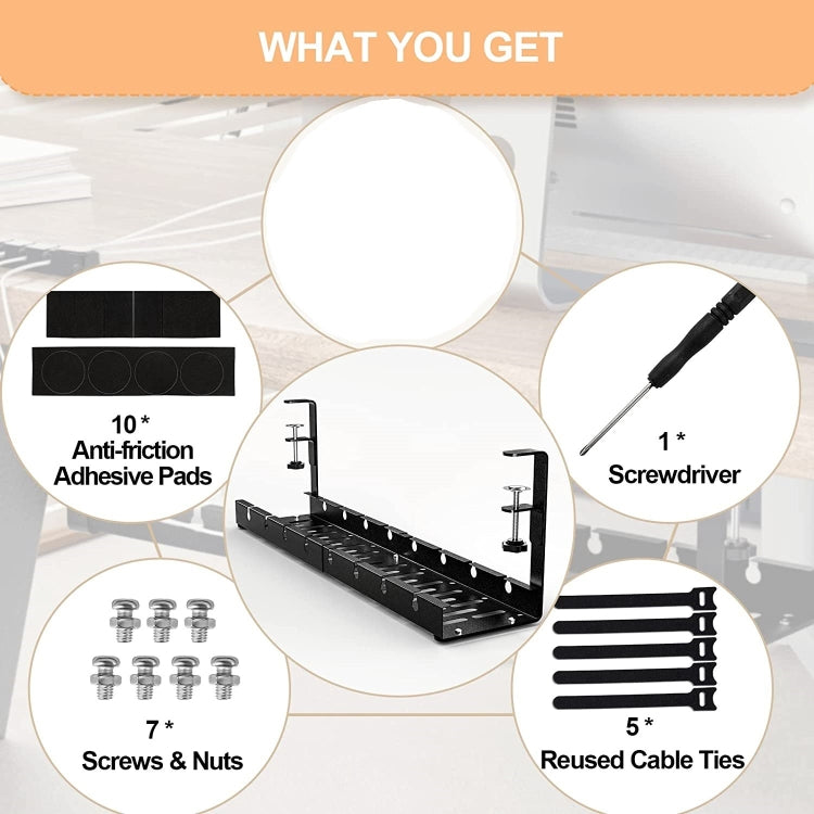 Stretchable Under Desk Cable Management Tray Carbon Steel Cable Organizer Cable Storage Rack(White) - Shelf & Hooks by PMC TechLife | Online Shopping South Africa | PMC TechLife