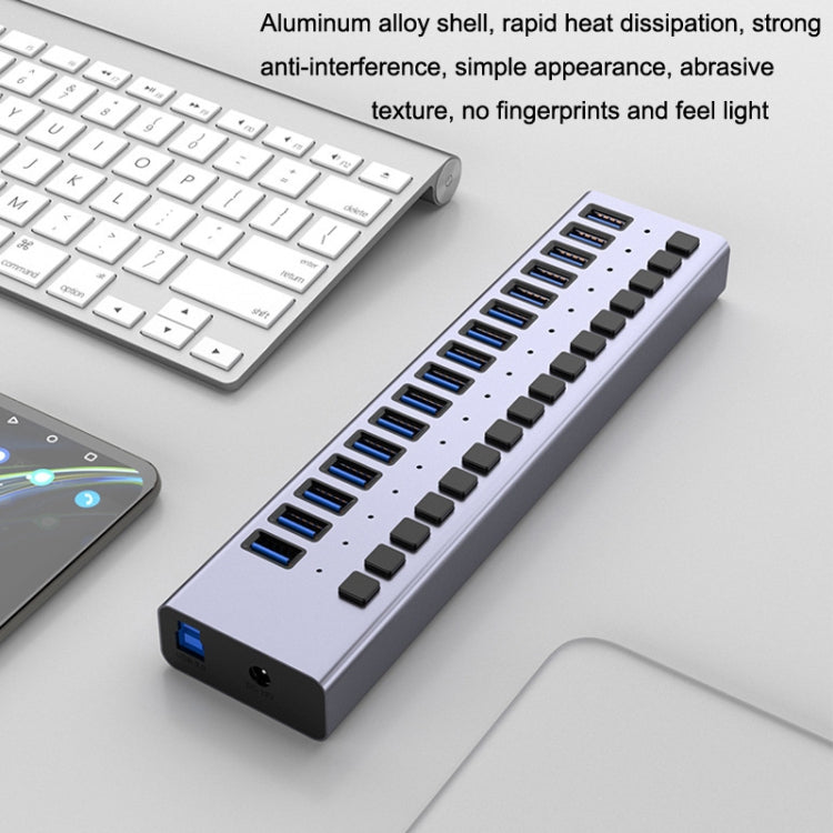 HS-716MG USB3.0 Aluminum Alloy 16 Ports 12V/7.5A Extension Docking Computer Camera HUB - USB 3.0 HUB by PMC Jewellery | Online Shopping South Africa | PMC Jewellery | Buy Now Pay Later Mobicred