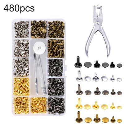 480pcs Copper Leather Hollow Cap Double-Sided Rivet Set With Punching Pliers - DIY Apparel Sewing by PMC Jewellery | Online Shopping South Africa | PMC Jewellery