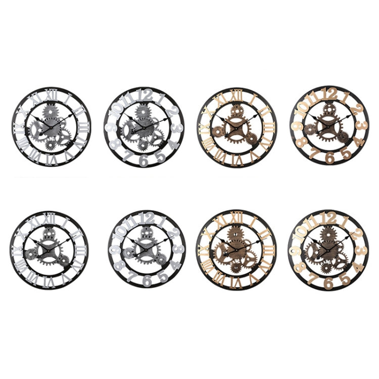 Vintage Wooden Round Gear Silent Wall Clock Number 58cm 4 Gears Silver - Wall Clock by PMC TechLife | Online Shopping South Africa | PMC TechLife