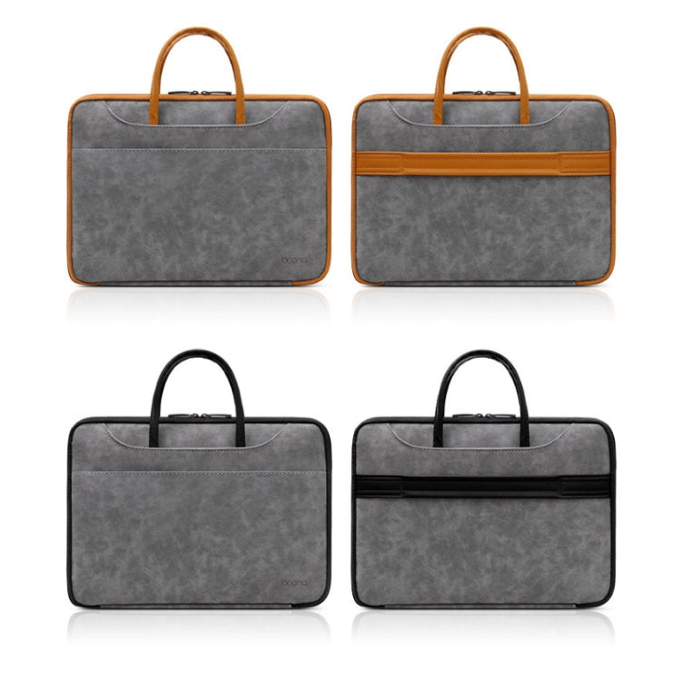 Baona Leather Fully Open Portable Waterproof Computer Bag, Size: 14 inches(Gray Black) - 14.1 inch by Baona | Online Shopping South Africa | PMC Jewellery | Buy Now Pay Later Mobicred