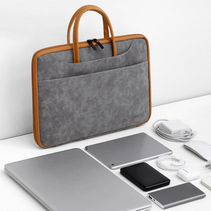 Baona Leather Fully Open Portable Waterproof Computer Bag, Size: 14 inches(Gray Black) - 14.1 inch by Baona | Online Shopping South Africa | PMC Jewellery | Buy Now Pay Later Mobicred