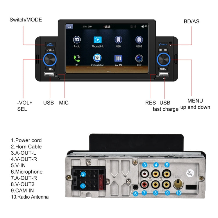 A3107 5 inches Car MP5 Wired CarPlay Universal Bluetooth Player With Microphone, Style: Standard+ 4 Lights Camera - Car MP3 & MP4 & MP5 by PMC Jewellery | Online Shopping South Africa | PMC Jewellery | Buy Now Pay Later Mobicred