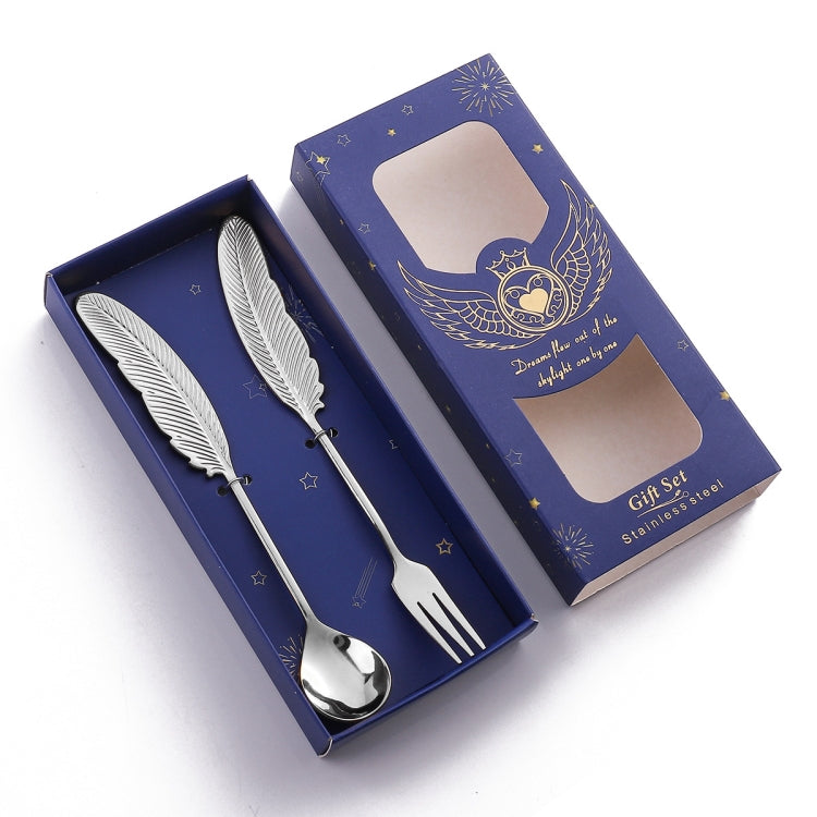 304 Stainless Steel Feather Spoon Fork Literary Tableware,Style: 2 In 1 True Color- Blue Box - Cutlery Sets by PMC Jewellery | Online Shopping South Africa | PMC Jewellery